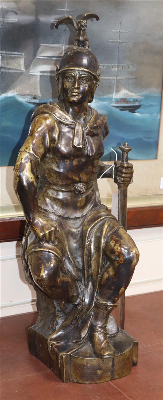 A bronze figure of a Greek warrior, height 60cm